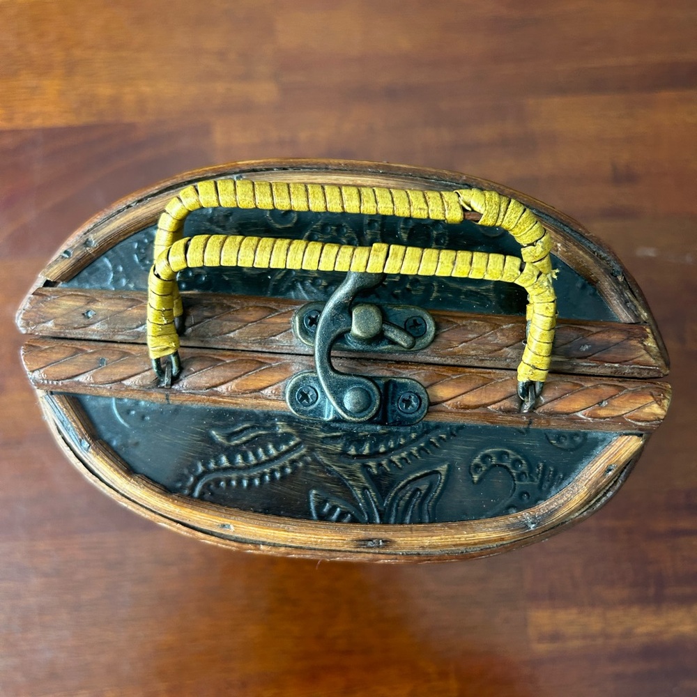 Vintage‎ antique bamboo wood mini purse vanity clutch case - Picture 4 of 5